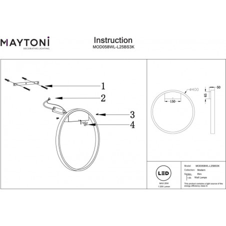Kinkiet okrągły nowoczesny Rim LED 3000K 40cm mosiężny Maytoni