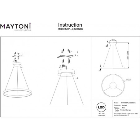 Lampa wisząca okrągła nowoczesna Rim LED 4000K 60cm mosiężna Maytoni