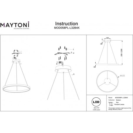 Lampa wisząca okrągła nowoczesna Rim LED 4000K 60cm czarna Maytoni