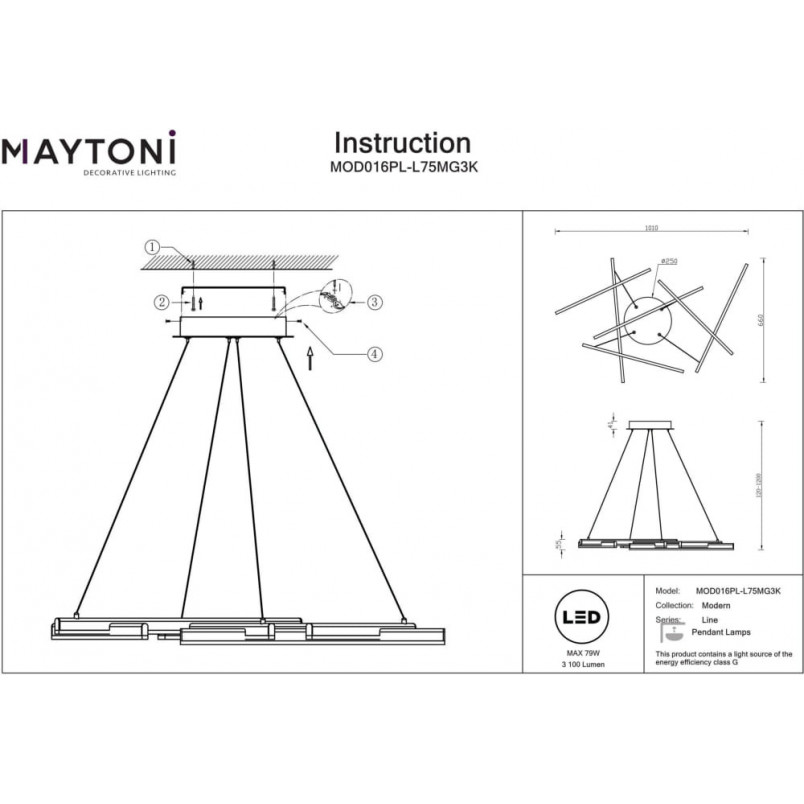Lampa wisząca nowoczesna Line LED 3000K 101cm złota Maytoni