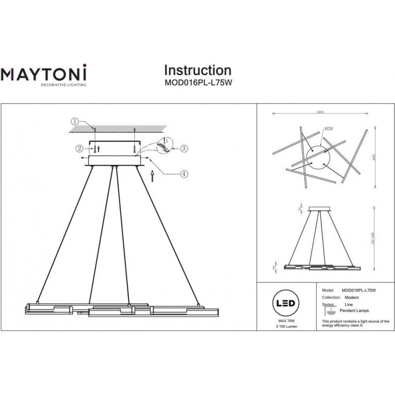 Lampa wisząca nowoczesna Line LED 3000K 120cm biała Maytoni