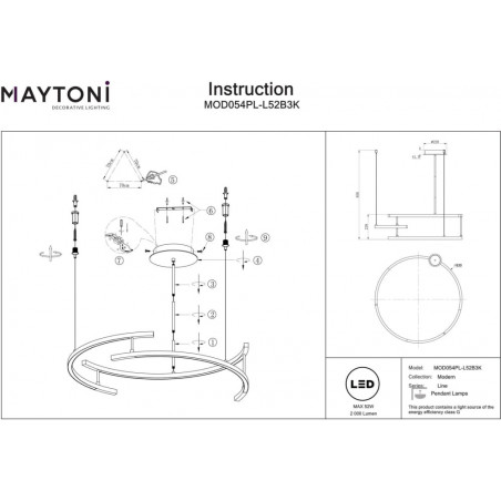 Lampa wisząca okrągła nowoczesna Line LED 3000K 83cm czarna Maytoni