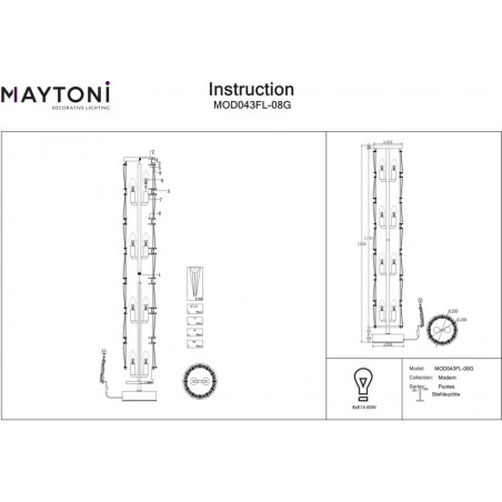 Lampa podłogowa kryształowa Puntes 126,5cm złota Maytoni