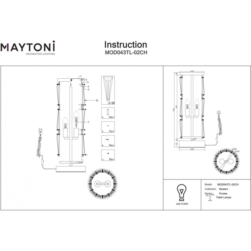 Lampa na komodę kryształowa Puntes 58cm chromowana Maytoni
