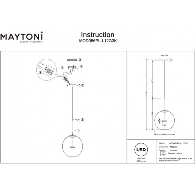 Lampa szklana kula designerska Cometa LED 35cm przeźroczysto-złota Maytoni