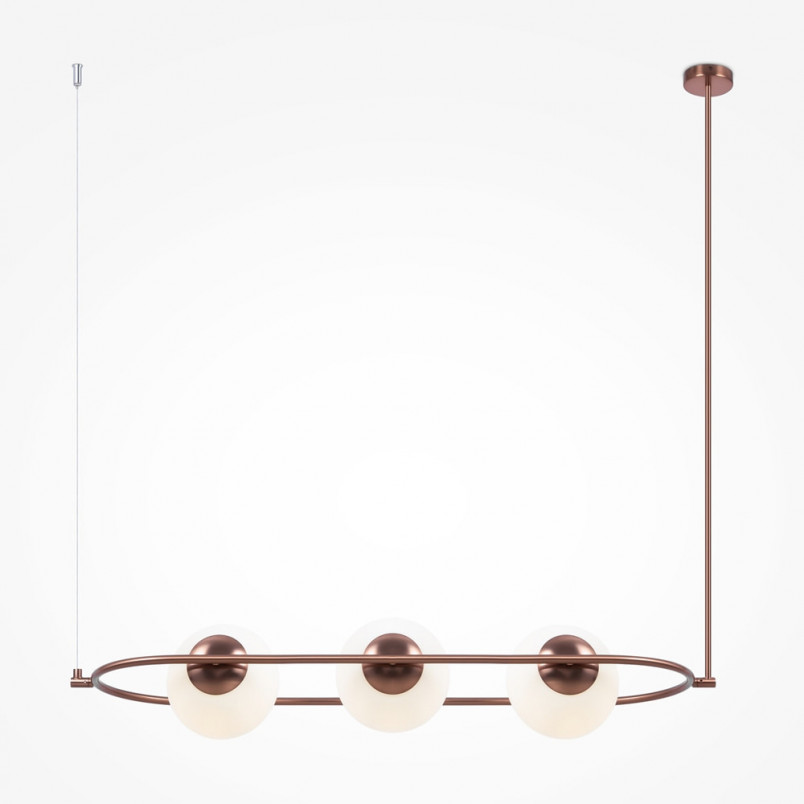 Lampa wisząca 3 szklane kule Erich 89cm opal / mosiądz Maytoni