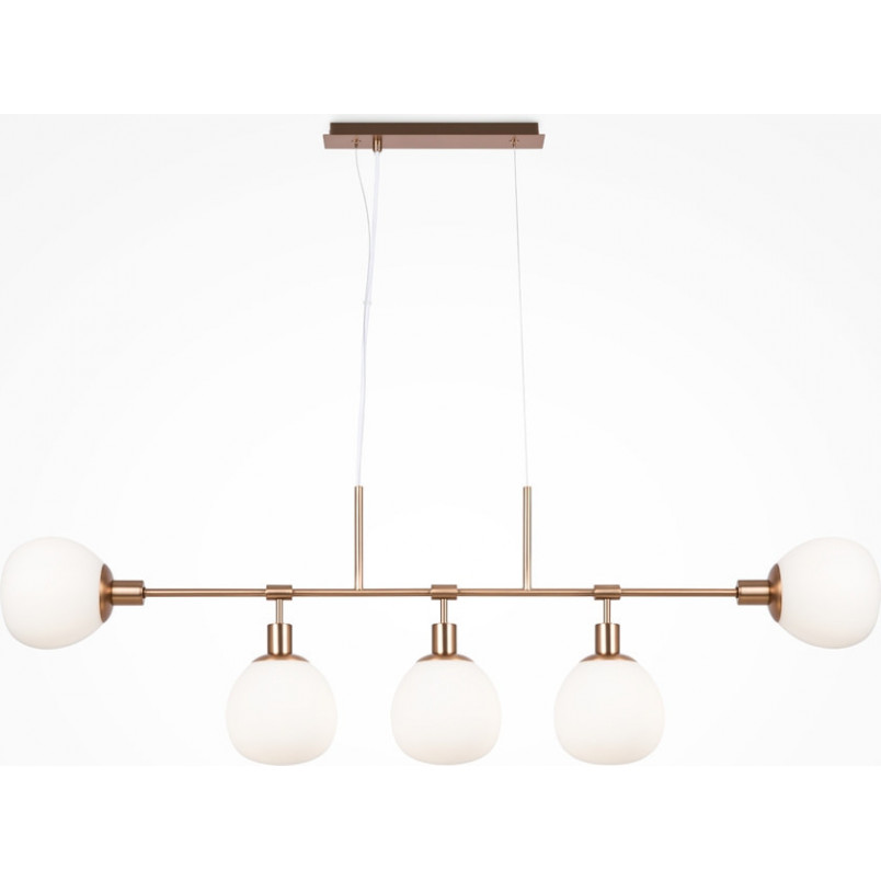Lampa wisząca podłużna 5 szklanych kul Erich 120cm opal / złoty Maytoni