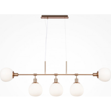 Lampa wisząca podłużna 5 szklanych kul Erich 120cm opal / złoty Maytoni