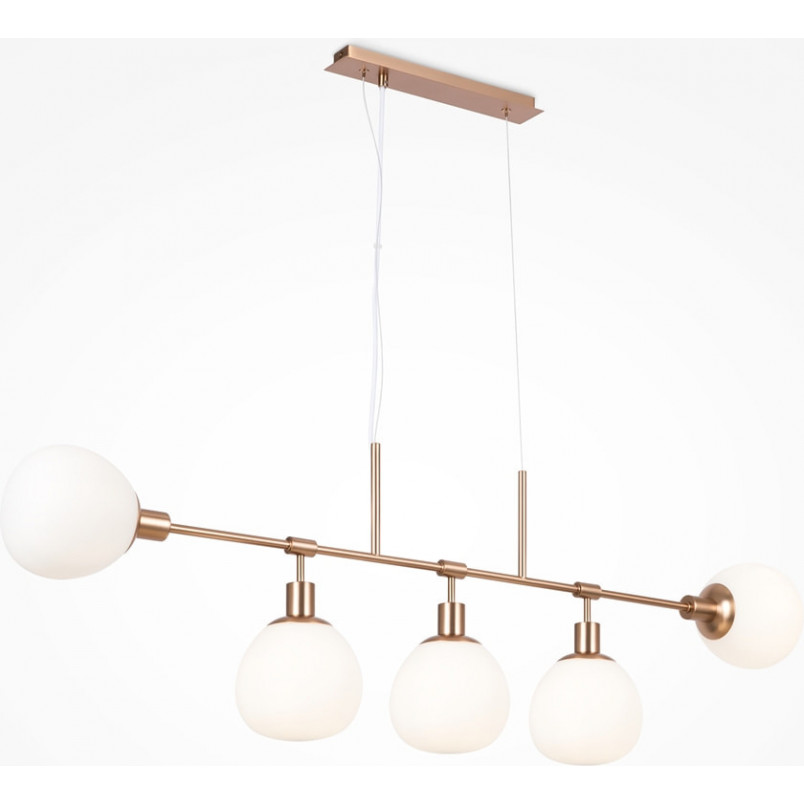Lampa wisząca podłużna 5 szklanych kul Erich 120cm opal / złoty Maytoni