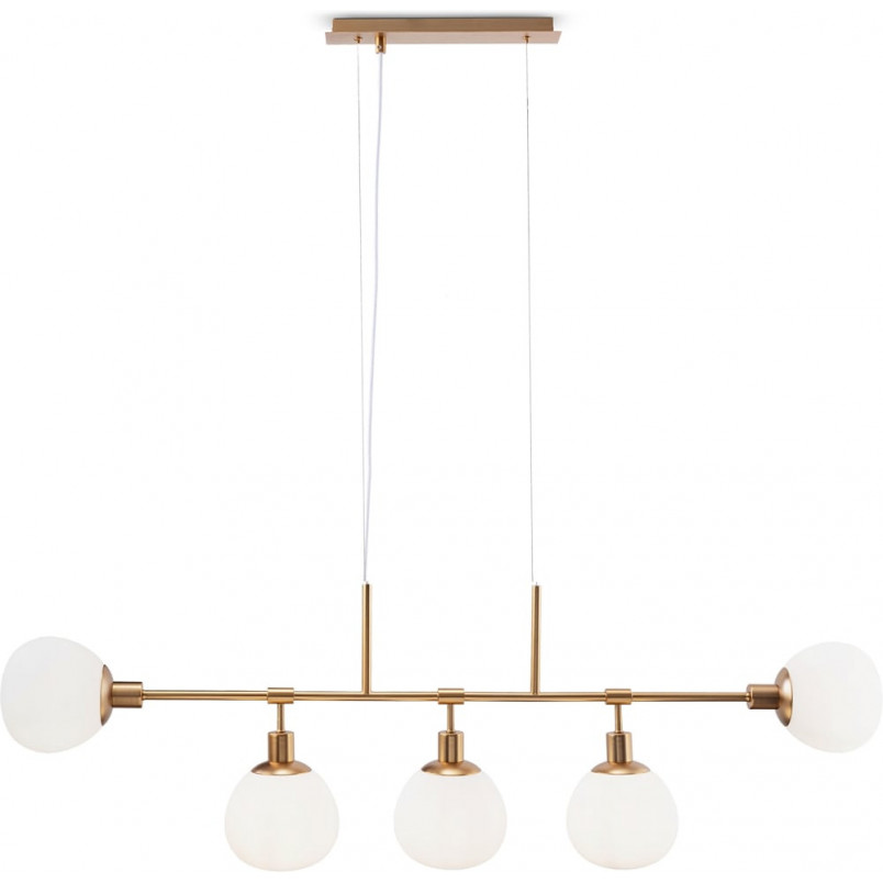 Lampa wisząca podłużna 5 szklanych kul Erich 120cm opal / mosiądz Maytoni