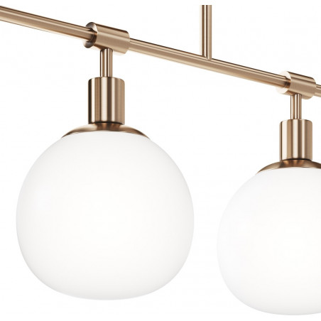 Lampa wisząca podłużna 5 szklanych kul Erich 120cm opal / mosiądz Maytoni
