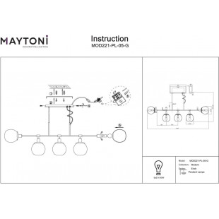 Lampa wisząca podłużna 5 szklanych kul Erich 120cm opal / mosiądz Maytoni