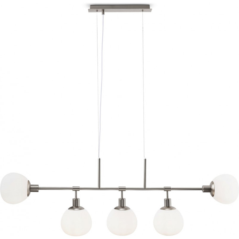 Lampa wisząca podłużna 5 szklanych kul Erich 120cm opal / nikiel Maytoni