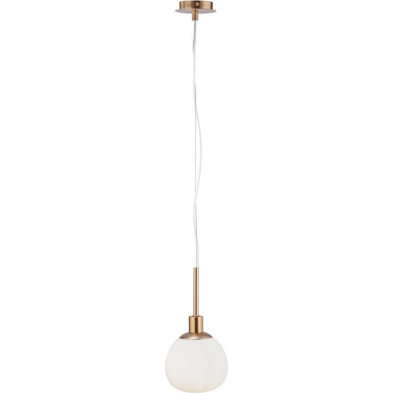Lampa wisząca szklana kula Erich 15cm opal / mosiądz Maytoni