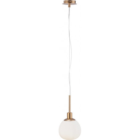 Lampa wisząca szklana kula Erich 15cm opal / mosiądz Maytoni