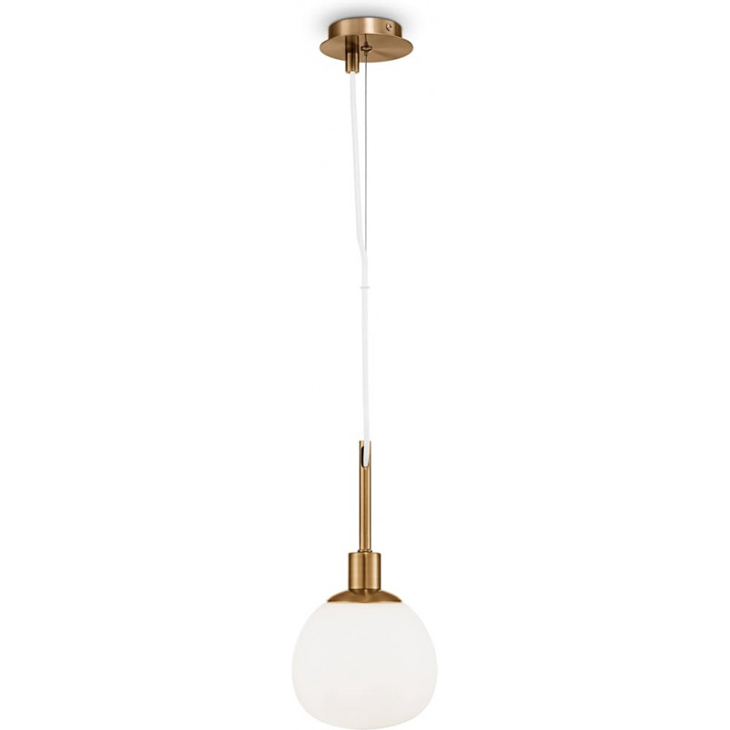 Lampa wisząca szklana kula Erich 15cm opal / mosiądz Maytoni