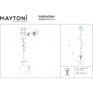 Lampa wisząca szklana kula Erich 15cm opal / nikiel Maytoni