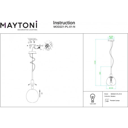 Lampa wisząca szklana kula Erich 15cm opal / nikiel Maytoni