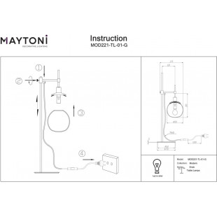 Lampa szklana kula na szafkę nocną Erich opal / mosiądz Maytoni