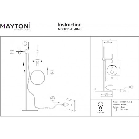 Lampa szklana kula na szafkę nocną Erich opal / mosiądz Maytoni