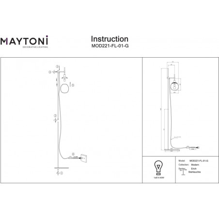 Lampa podłogowa szklana kula Erich opal / mosiądz Maytoni