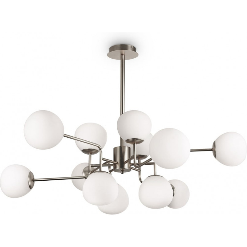 Lampa wisząca 12 szklanych kul Erich 110cm opal / nikiel Maytoni