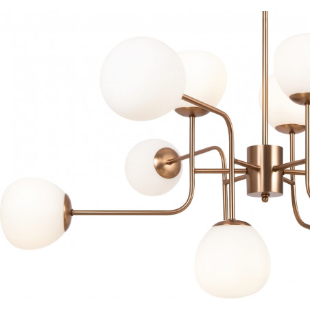 Lampa wisząca 12 szklanych kul Erich 110cm opal / złoty Maytoni