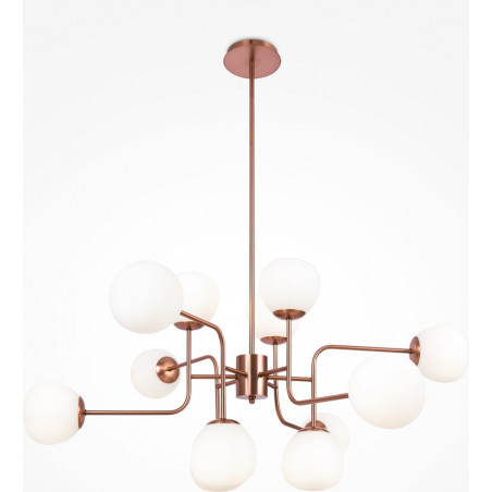 Lampa wisząca 12 szklanych kul Erich 110cm opal / mosiądz Maytoni