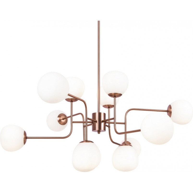 Lampa wisząca 12 szklanych kul Erich 110cm opal / mosiądz Maytoni