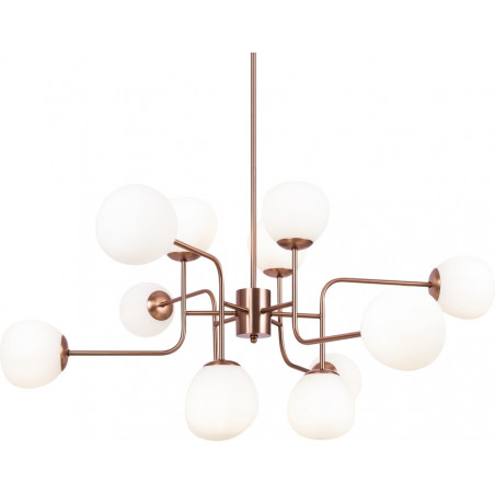 Lampa wisząca 12 szklanych kul Erich 110cm opal / mosiądz Maytoni