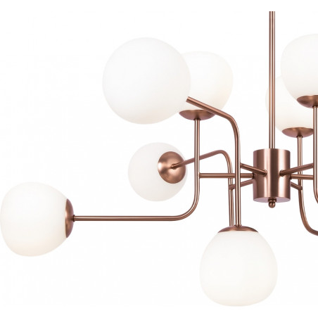 Lampa wisząca 12 szklanych kul Erich 110cm opal / mosiądz Maytoni