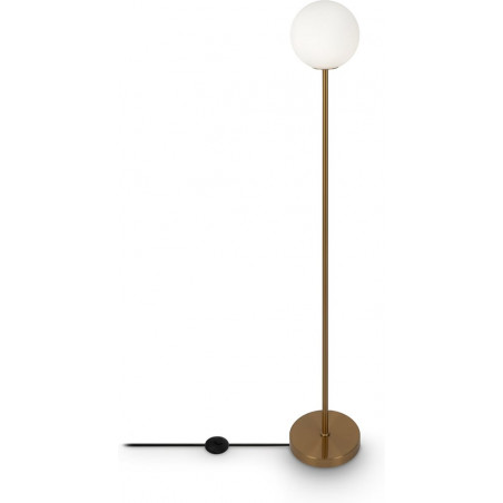 Lampa podłogowa kula szklana Ring 155cm biało-mosiężna Maytoni
