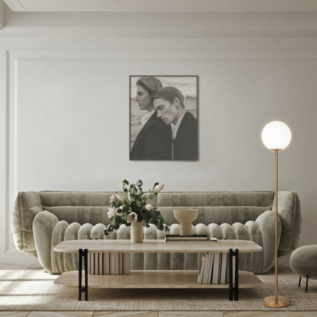 Lampa podłogowa kula szklana Ring 155cm biało-mosiężna Maytoni