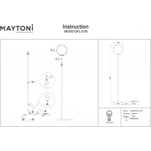 Lampa podłogowa kula szklana Ring 155cm biało-czarna Maytoni