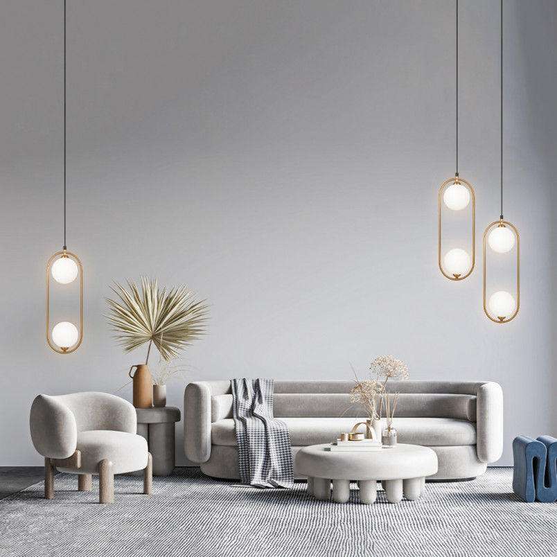 Lampa wisząca 2 szklane kule Ring II 17cm biało-mosiężna Maytoni
