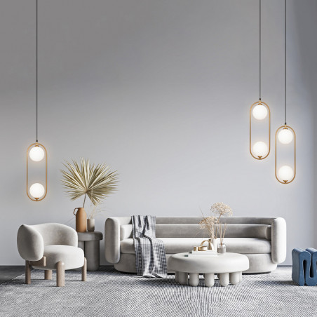 Lampa wisząca 2 szklane kule Ring II 17cm biało-mosiężna Maytoni