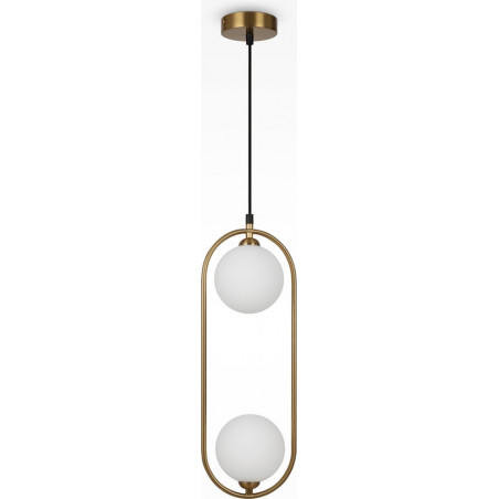 Lampa wisząca 2 szklane kule Ring II 17cm biało-mosiężna Maytoni