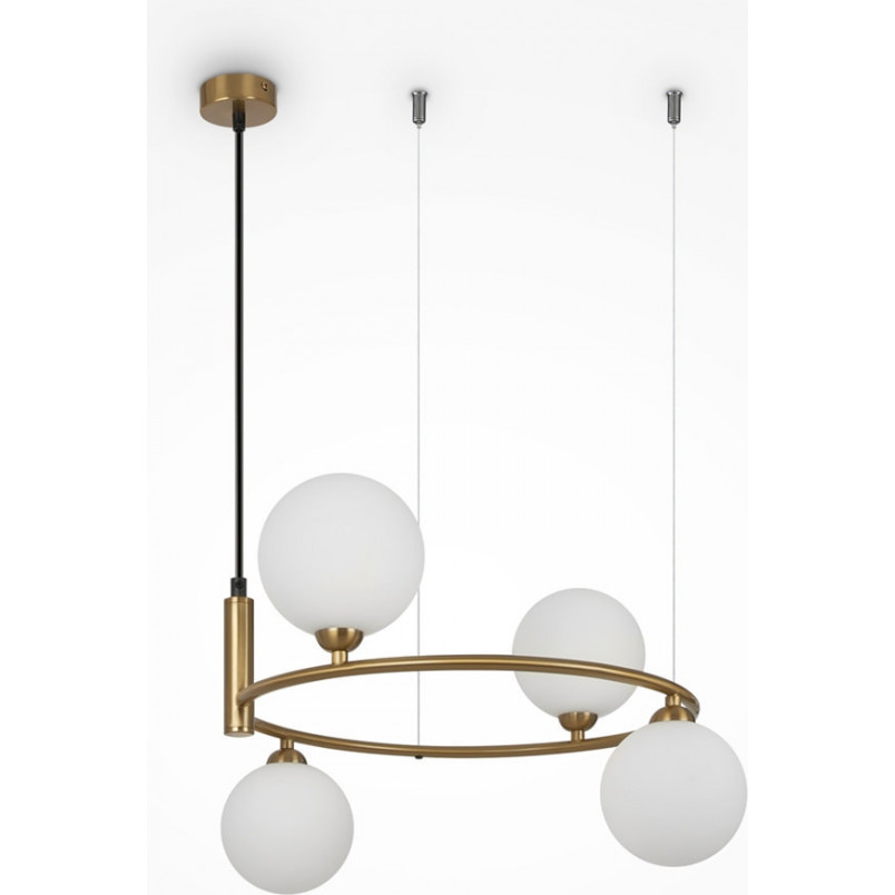 Lampa wisząca okrągła szklane kule Ring IV 40cm biało-mosiężna Maytoni