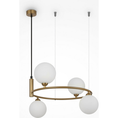 Lampa wisząca okrągła szklane kule Ring IV 40cm biało-mosiężna Maytoni