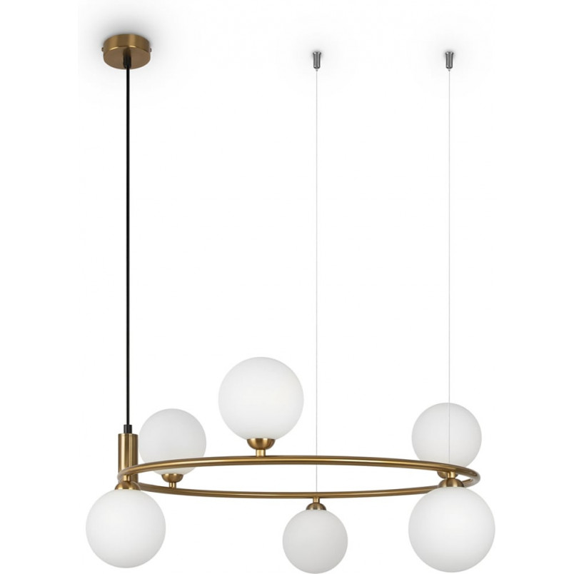 Lampa wisząca okrągła szklane kule Ring VI 58cm biało-mosiężna Maytoni