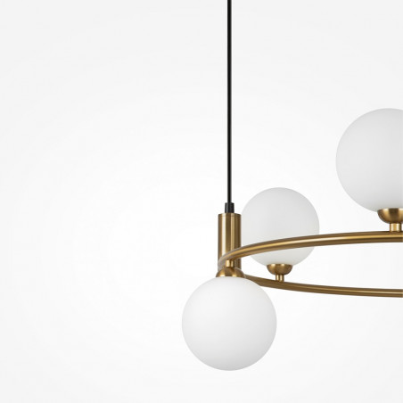 Lampa wisząca okrągła szklane kule Ring VI 58cm biało-mosiężna Maytoni
