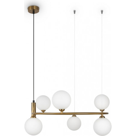 Lampa wisząca okrągła szklane kule Ring VI 58cm biało-mosiężna Maytoni