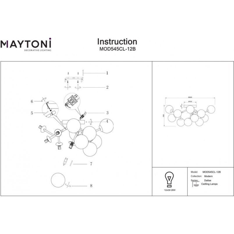Plafon 12 szklanych kul Dallas 60cm szkło dymione / czarny Maytoni