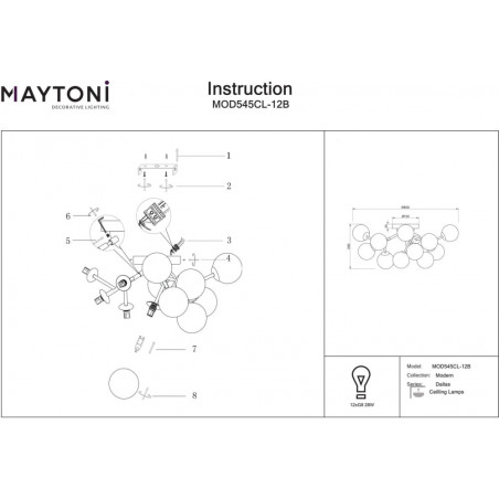 Plafon 12 szklanych kul Dallas 60cm szkło dymione / czarny Maytoni