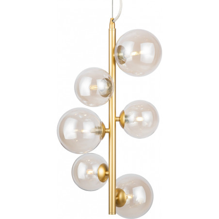 Lampa wisząca pionowa 6 szklanych kul Dallas 29cm bursztynowy / złoty Maytoni