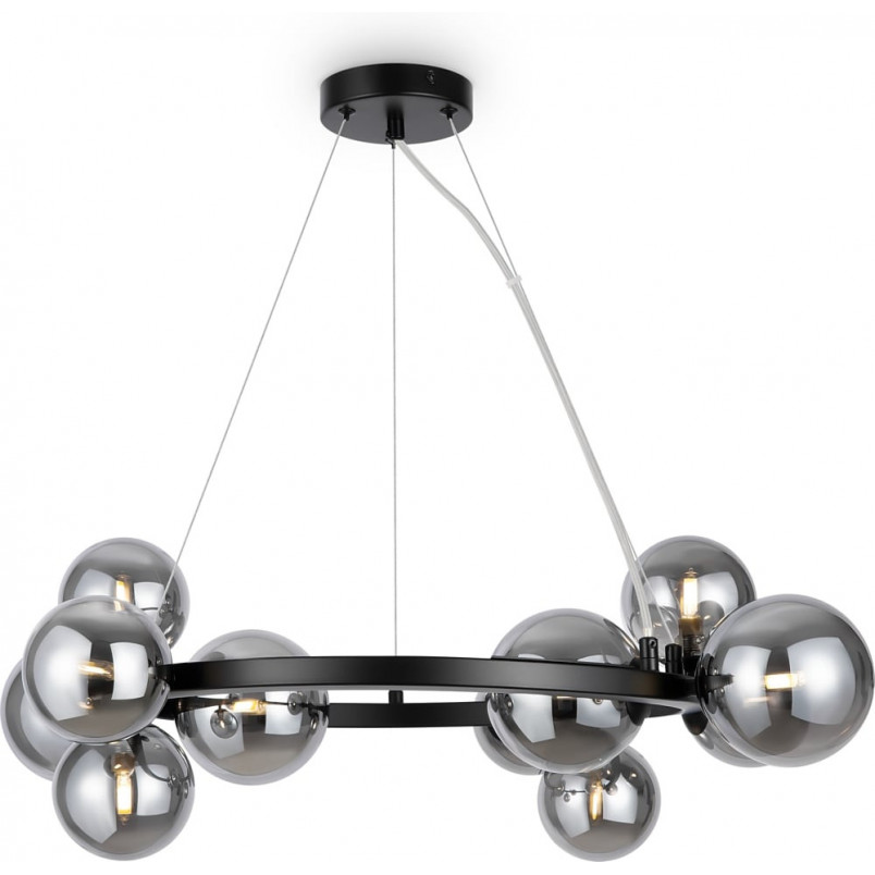Lampa wisząca okrągła 11 szklanych kul Dallas 67cm szkło dymione / czarny Maytoni
