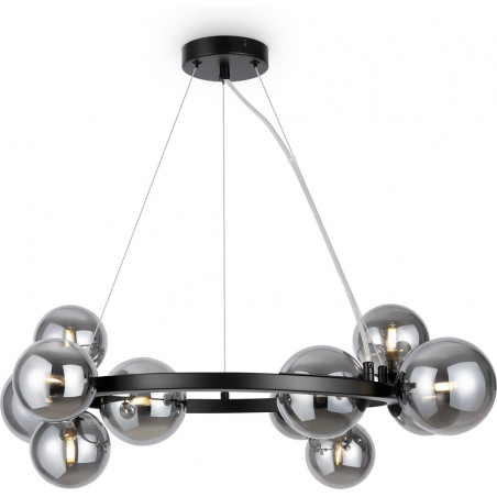 Lampa wisząca okrągła 11 szklanych kul Dallas 67cm szkło dymione / czarny Maytoni