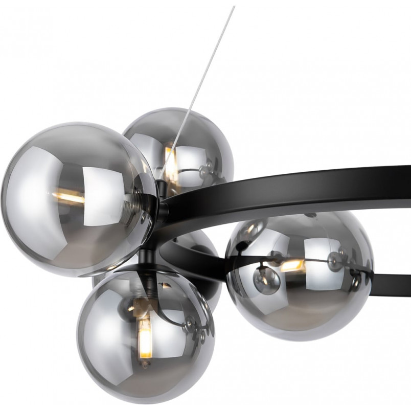 Lampa wisząca okrągła 11 szklanych kul Dallas 67cm szkło dymione / czarny Maytoni