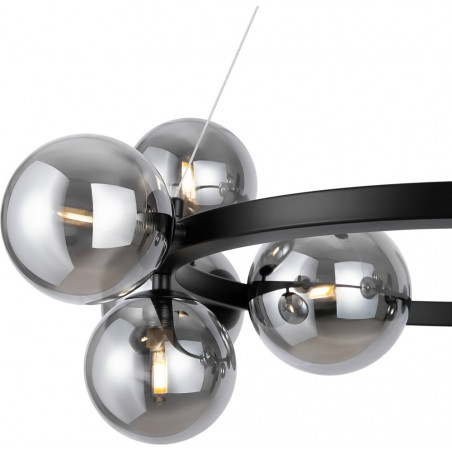 Lampa wisząca okrągła 11 szklanych kul Dallas 67cm szkło dymione / czarny Maytoni