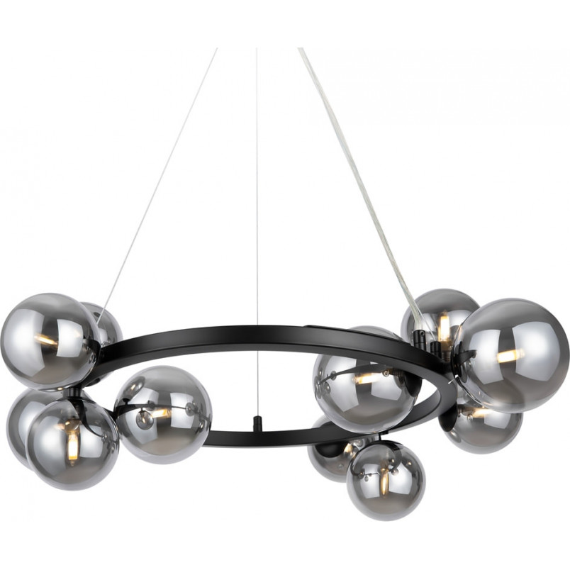 Lampa wisząca okrągła 11 szklanych kul Dallas 67cm szkło dymione / czarny Maytoni